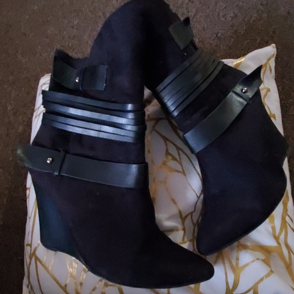 Wedge booties heels buckle ankle boots